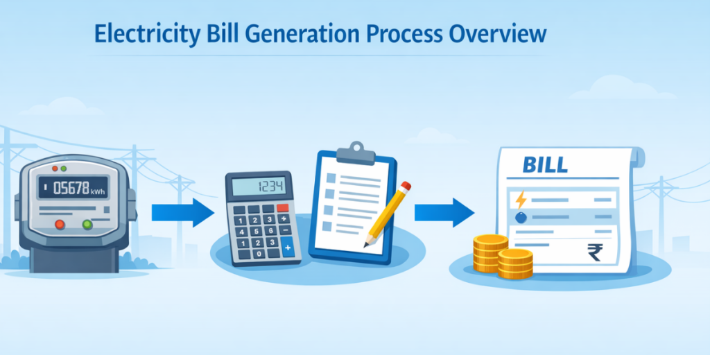 FESCO Billing System Electricity bill generation process showing meter reading calculation and final bill