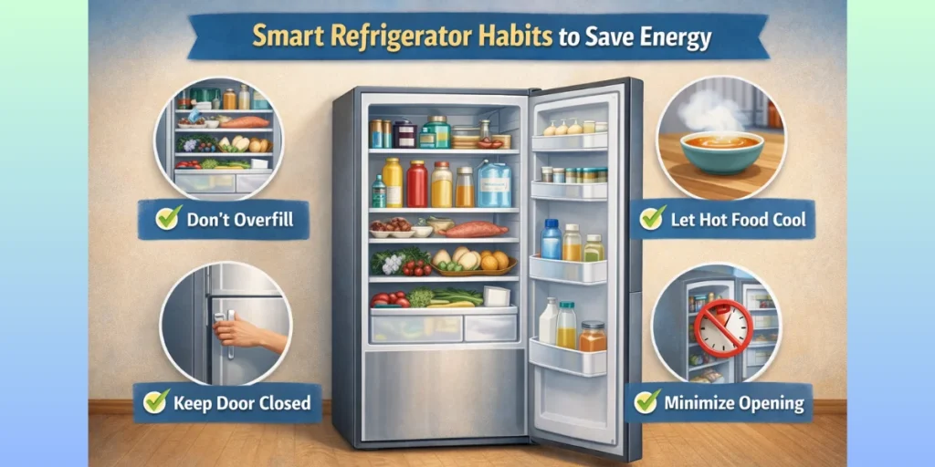 Tips to Reduce Your FESCO Electricity Bill “Energy-efficient refrigerator showing tips.