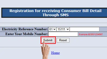 MEPCO Bill SMS & Email Registration enter reference number and click the submit.