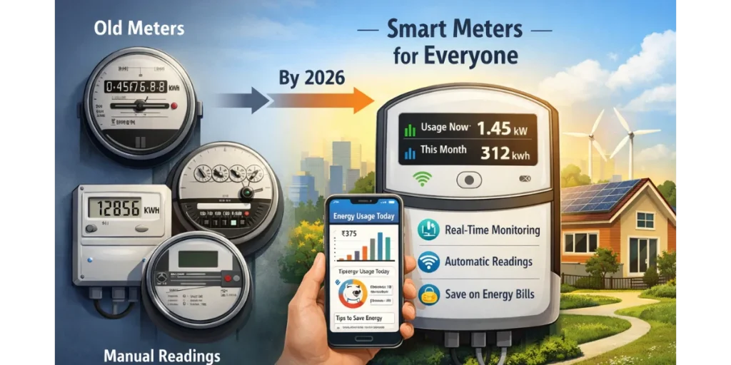 Smart Meters Smart Meters 2026 showing real-time electricity usage, helping homes and businesses save energy and reduce electricity bills.