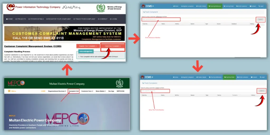 MEPCO Bill Complaint Registration Online Track complaint status online MEPCO portal screenshot.